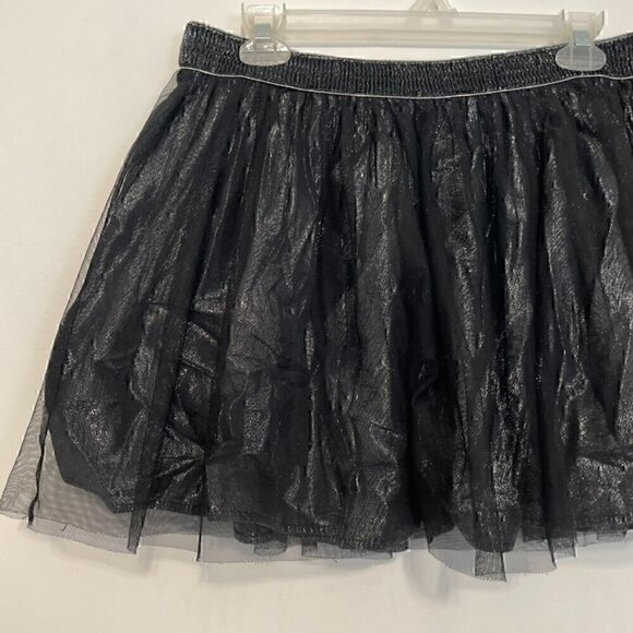 DECREE Black Silver Metallic Shimmer Tulle Elastic Waist Mini Tutu A-Line Skirt - Picture 3 of 15